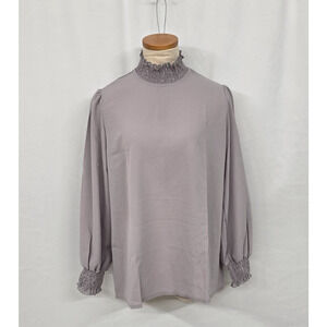Alice Co Mock Neck Blouse Women's S Gray Long Bishop Sleeve NWT